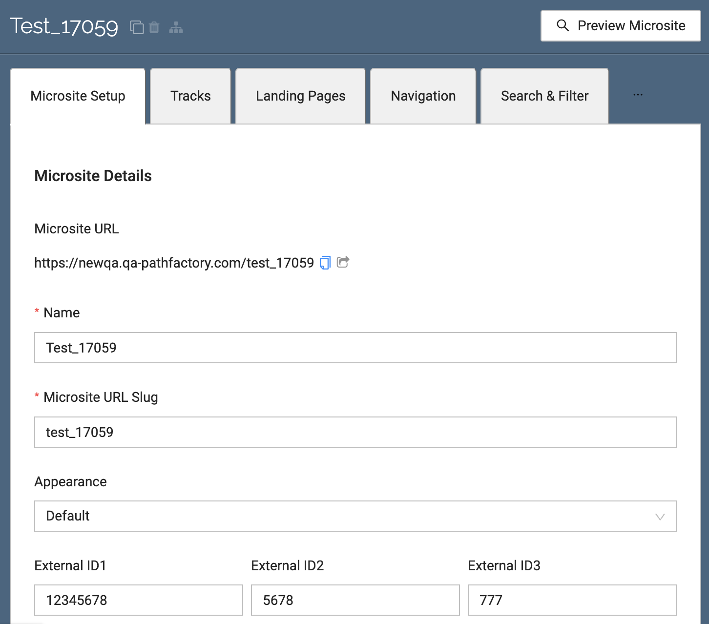microsite-setup-external-id